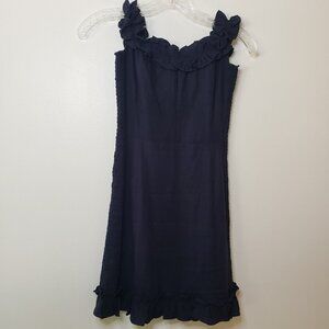Ruffle Strap Smocked Mini Dress Navy Blue Zip-up Size XS